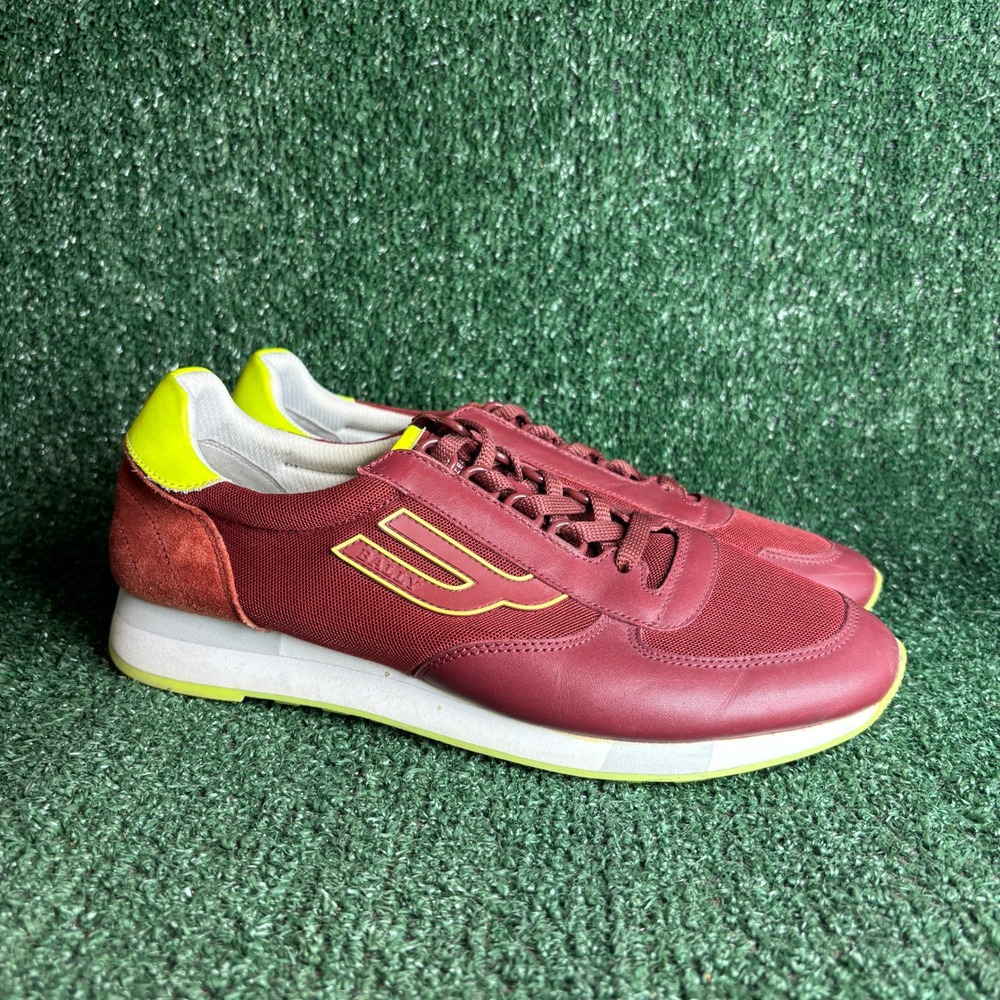 Bally Gavino Mixed Media Mesh Leather Suede Sporty Sneakers Maroon Mens Size 9 D